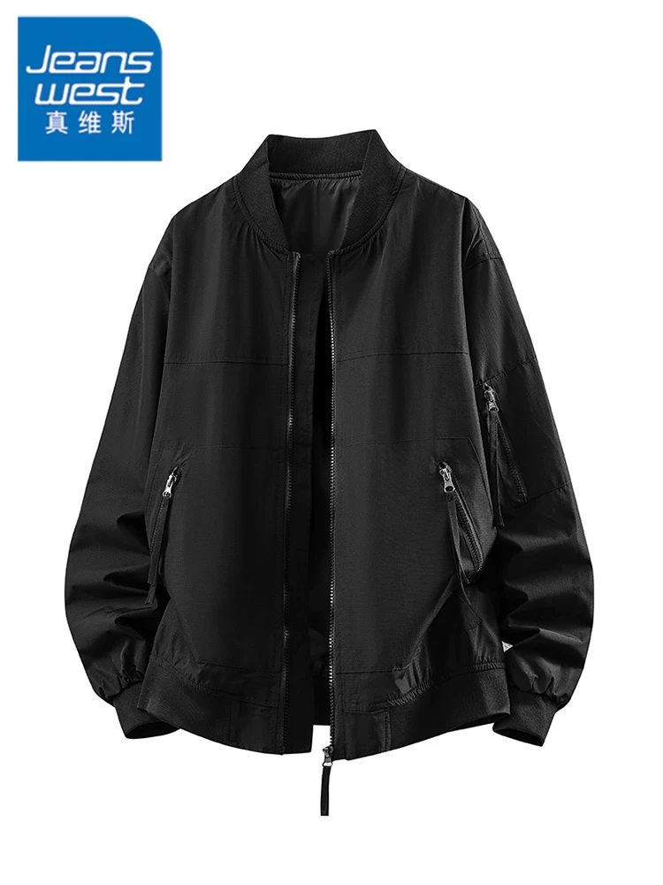 Áo khoác thường ngày cổ bóng chày màu trơn phong cách Mỹ của Jeanswest dành cho nam, mùa xuân và mùa thu, áo khoác ngoài thương hiệu thời thượng cao cấp, rộng rãi, hợp thời trang.