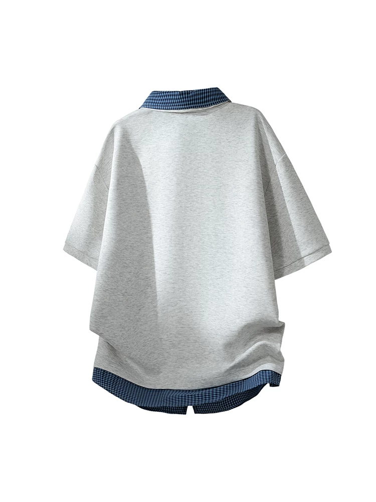 Áo thun cổ bẻ giả hai mảnh kiểu Mỹ của Jeanswest dành cho nam, mùa xuân hè, cảm giác cao cấp, áo kiểu dáng rộng rãi thoải mái.