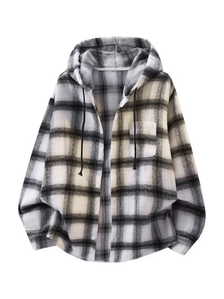 Áo sơ mi có mũ trùm đầu kẻ sọc phong cách retro của Jeanswest dành cho nam, áo khoác đa năng dáng rộng thông thường cao cấp mùa xuân thu.