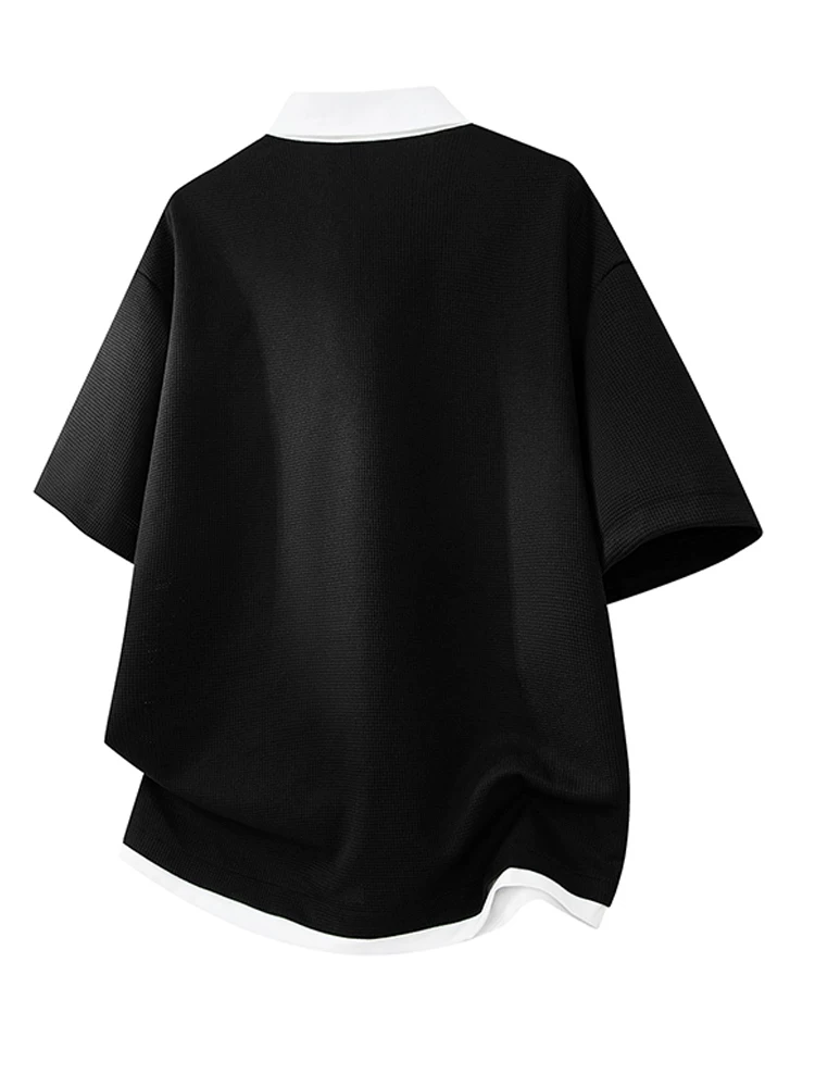 Áo thun giả hai mảnh phối màu phong cách Mỹ của Jeanswest dành cho nam, dáng rộng mùa hè, cảm giác cao cấp, thoáng khí, tay ngắn thân thiện với làn da.