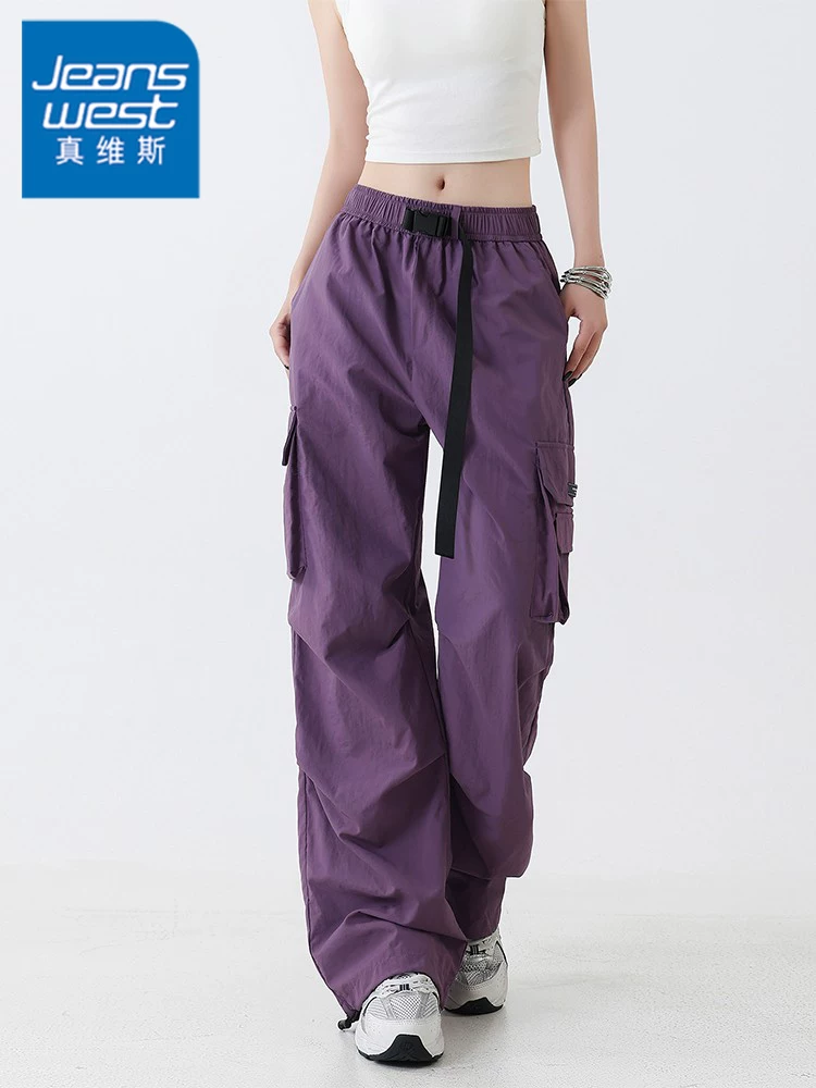 Quần cargo thể thao ống đứng màu trơn của Jeanswest dành cho nam, quần ống rộng rộng rãi đa năng mới cho mùa hè.
