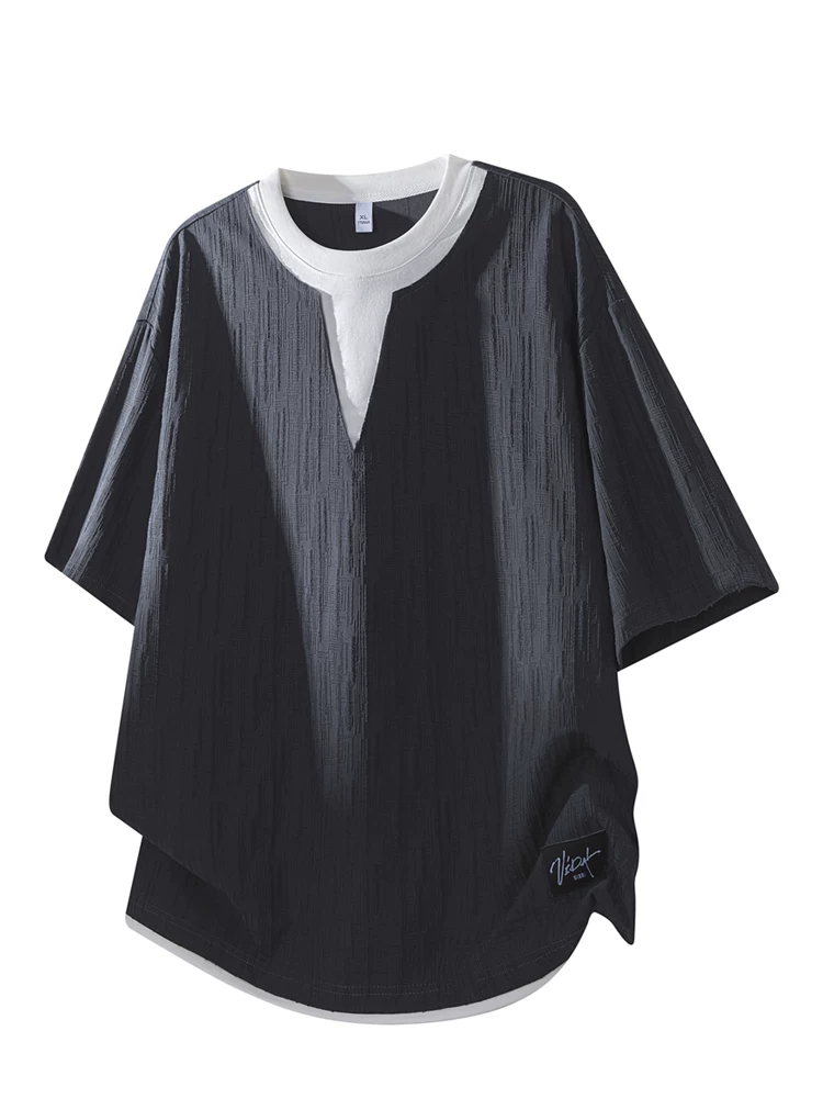 Áo thun cổ tròn giả hai mảnh phong cách Mỹ của Jeanswest dành cho nam, thương hiệu thời trang cao cấp mùa hè, tay ngắn rộng rãi, thoáng khí.