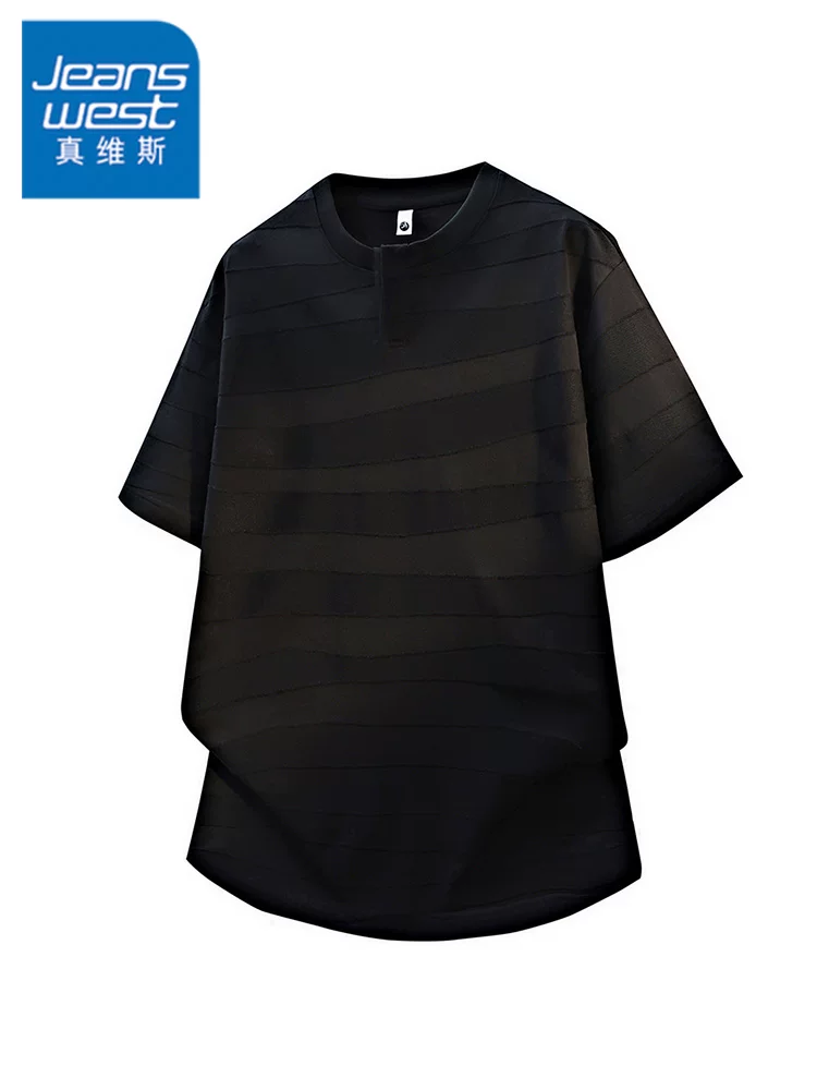 Áo thun nam cổ tròn sọc phong cách Mỹ của Jeanswest, áo thun ngắn tay cao cấp, rộng rãi, hợp thời trang, mát mẻ dành cho mùa hè.