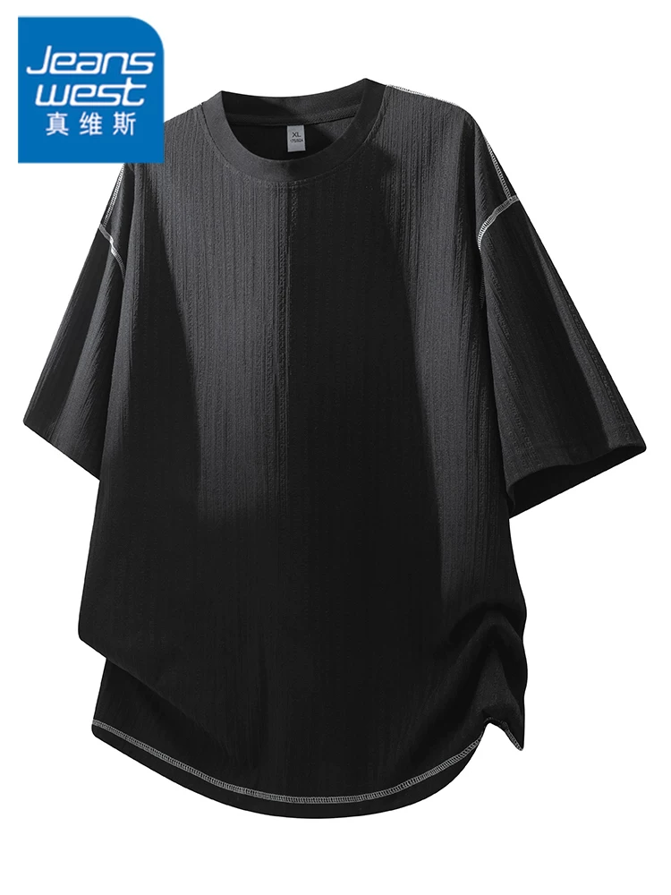 Áo thun nam cổ tròn ngắn tay của Jeanswest, thương hiệu thời trang cao cấp mùa xuân hè, áo dáng rộng thoải mái thoáng khí.