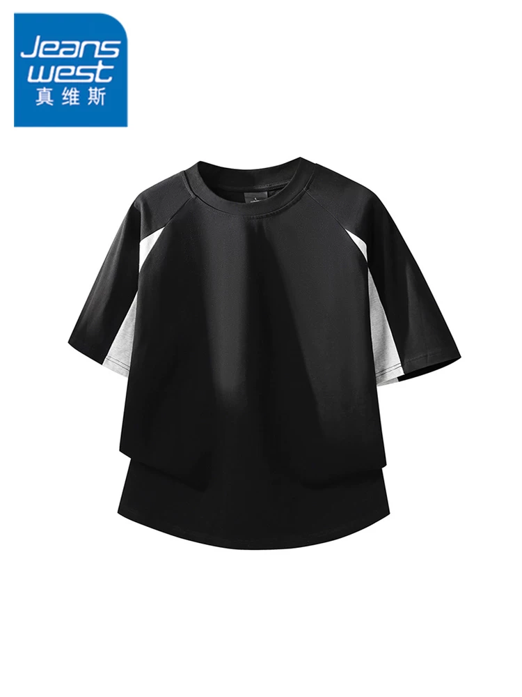 Áo thun nam Jeanswest kiểu Mỹ phối màu, 100% cotton nguyên chất, dáng rộng mùa hè, cảm giác cao cấp, thoáng khí, thân thiện với làn da, tay ngắn.