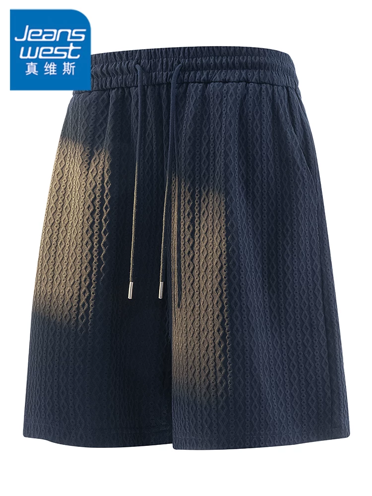 Quần short thẳng chất liệu jacquard dáng rộng thông thường của Jeanswest dành cho nam, thương hiệu thời trang cao cấp mùa hè, quần short năm điểm thoáng khí và thân thiện với làn da.