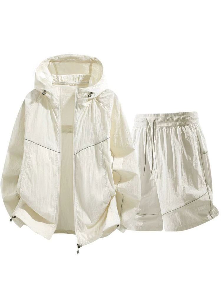 Bộ quần áo chống nắng ngoài trời bằng vải lụa băng của Jeanswest dành cho nam, kiểu dáng mỏng nhẹ, thoáng khí mùa hè, bộ hai mảnh UPF100+