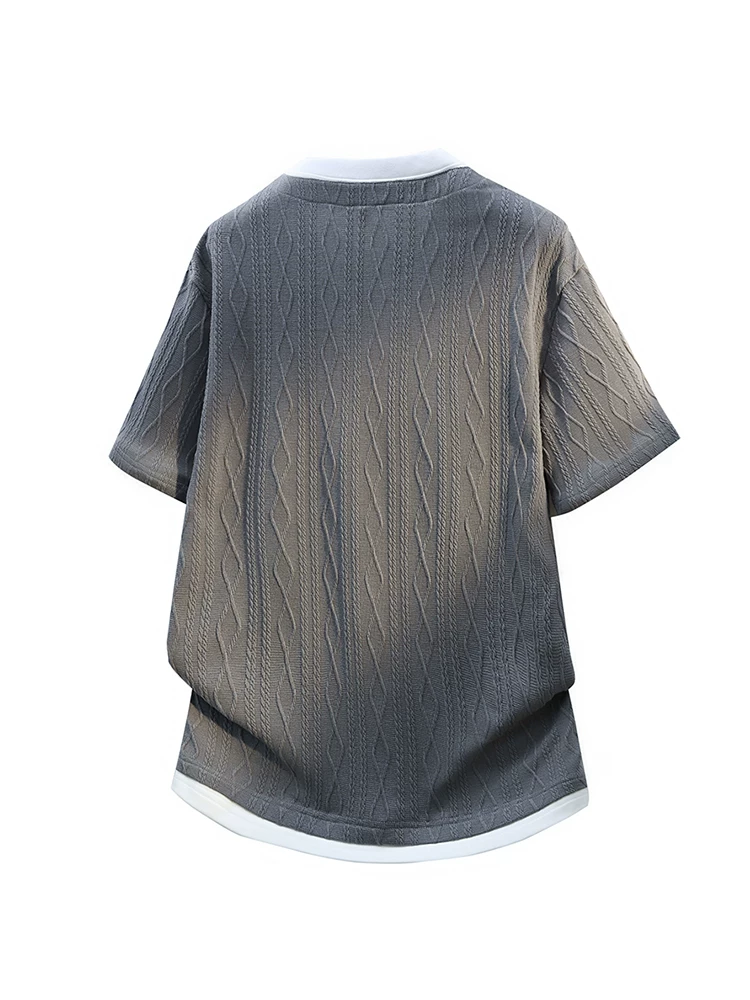 Áo thun nam chất liệu jacquard giả hai lớp phong cách Mỹ của Jeanswest, dáng rộng mùa hè, thương hiệu thời thượng, thoáng khí, thân thiện với làn da, tay ngắn.