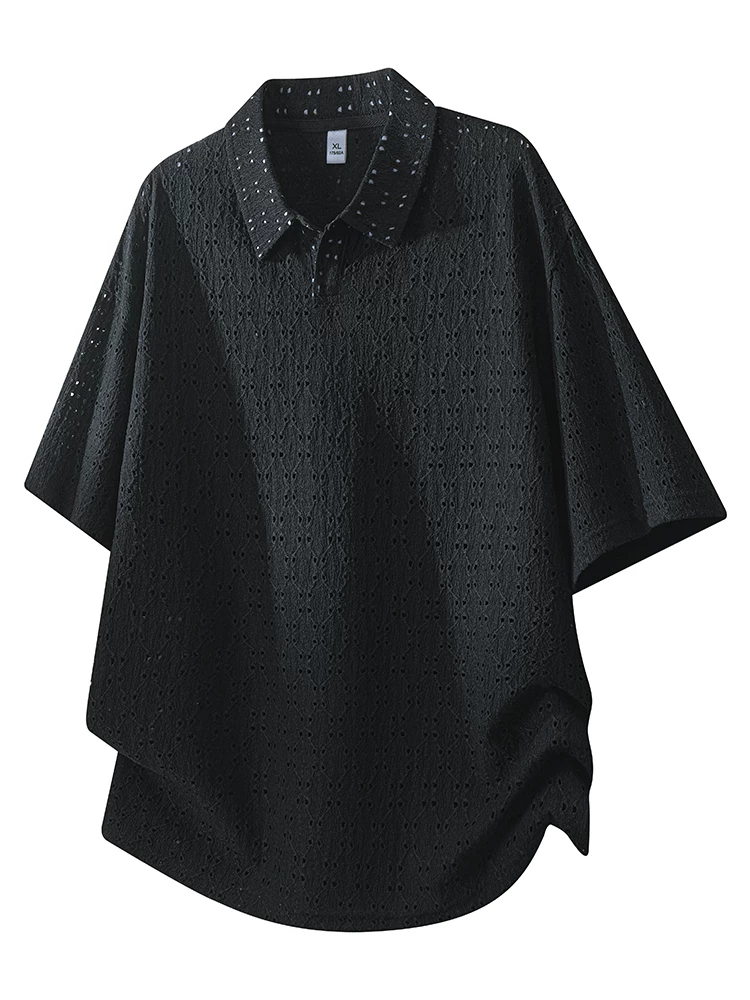 Áo thun nam cổ bẻ ngắn tay cao cấp của Jeanswest, áo thun màu đen thương hiệu thời trang thông thường thoáng khí và rộng rãi dành cho mùa xuân hè.