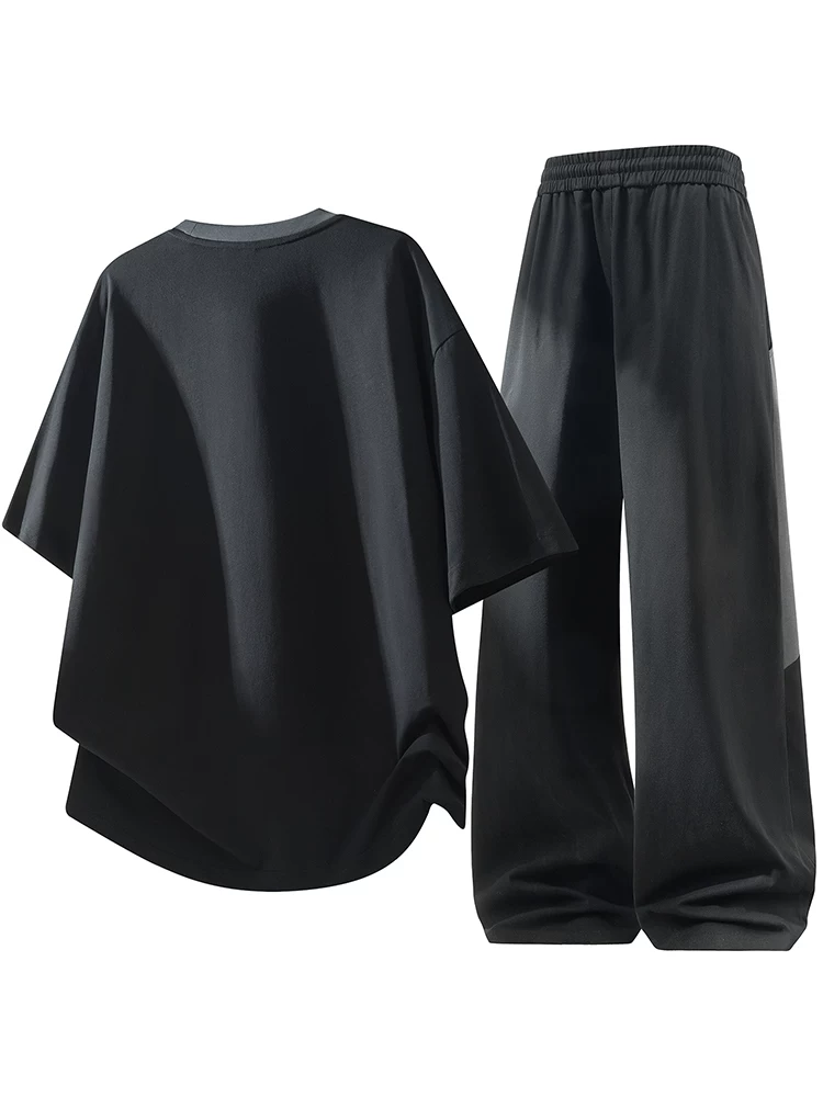 Bộ đồ thể thao cổ tròn phối màu phong cách Mỹ của Jeanswest dành cho nam, thương hiệu thời thượng cao cấp mùa hè, bộ hai mảnh mát mẻ và rộng rãi.