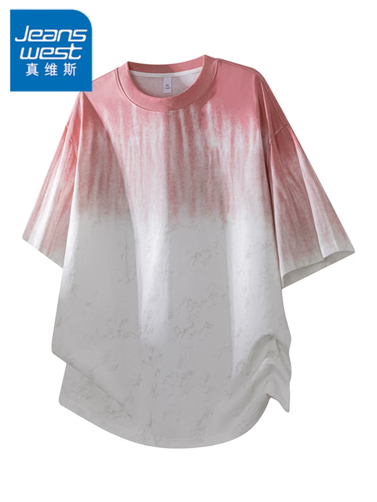 Áo thun cổ tròn phối màu kiểu Mỹ của Jeanswest dành cho nam, cảm giác cao cấp mùa hè, dáng rộng, thoáng khí, thân thiện với làn da.