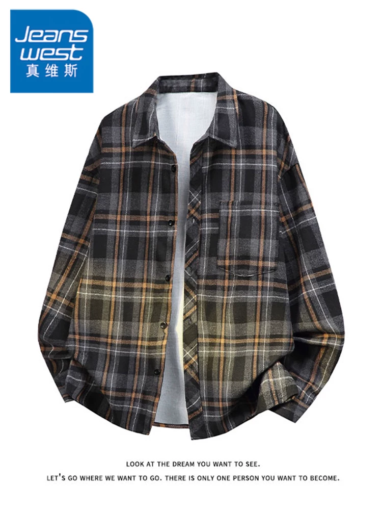 Áo sơ mi kẻ sọc cổ điển kiểu Mỹ của Jeanswest dành cho nam, mùa xuân thu, cảm giác cao cấp, dáng rộng, áo khoác đa năng phong cách thường ngày.