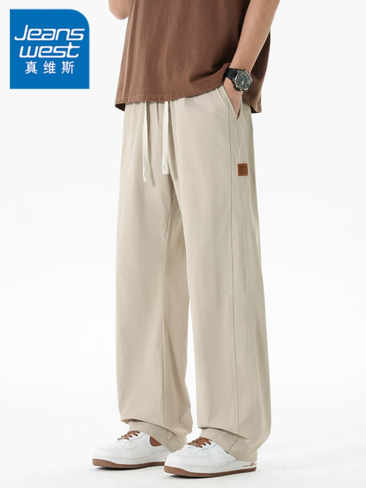 Quần dài Jeanswest dáng rộng, chất liệu lụa băng mỏng, phong cách thường ngày dành cho nam, quần dài thương hiệu thời trang cao cấp mùa hè.