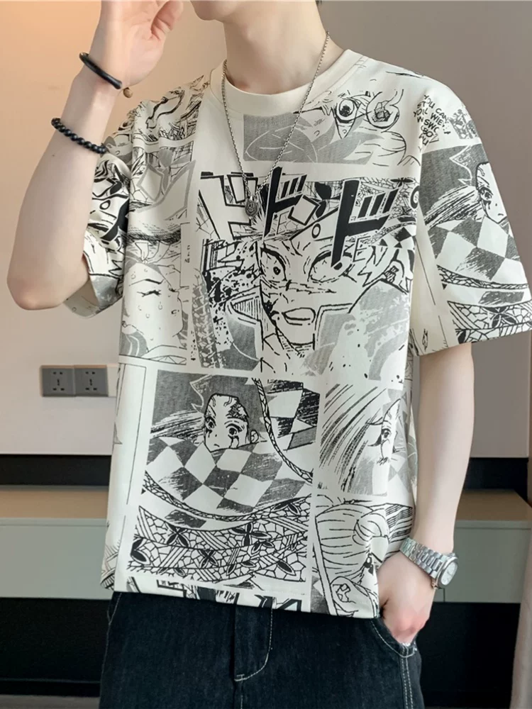 Áo thun ngắn tay in họa tiết graffiti cao cấp của Jeanswest dành cho nam mùa xuân hè thương hiệu thời trang Mỹ áo dáng rộng thông thường