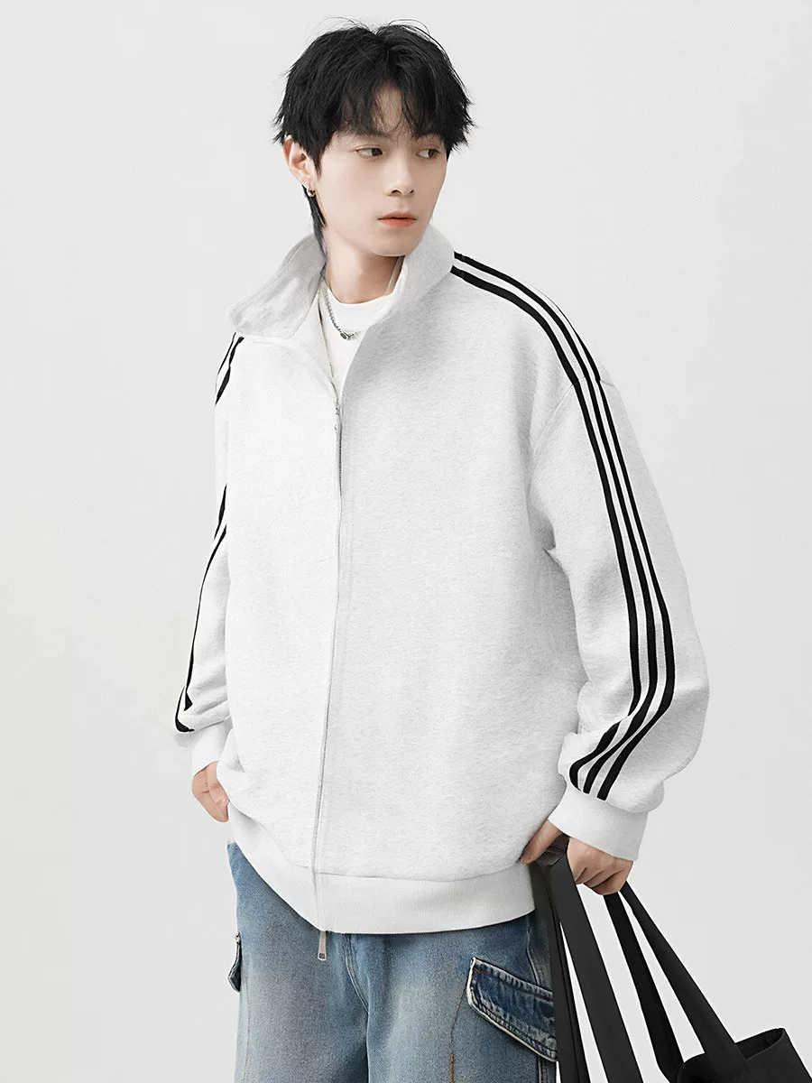Áo len cardigan cổ đứng Jeanswest dành cho nam, áo khoác thường ngày mùa xuân, thương hiệu thời thượng dành cho thanh thiếu niên, áo khoác chắp vá ba sọc.