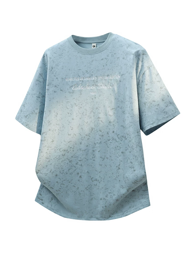 Áo thun cổ tròn thêu chữ phong cách Mỹ của Jeanswest dành cho nam, áo thun ngắn tay rộng rãi, thoáng khí, cao cấp, thân thiện với làn da, mùa hè.