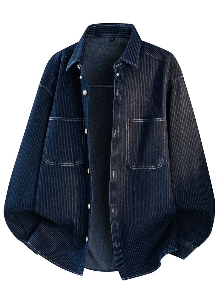 Áo sơ mi denim sọc cổ điển kiểu Mỹ của Jeanswest dành cho nam, mùa xuân thu, thương hiệu thời trang cao cấp, áo khoác dáng rộng thoải mái.