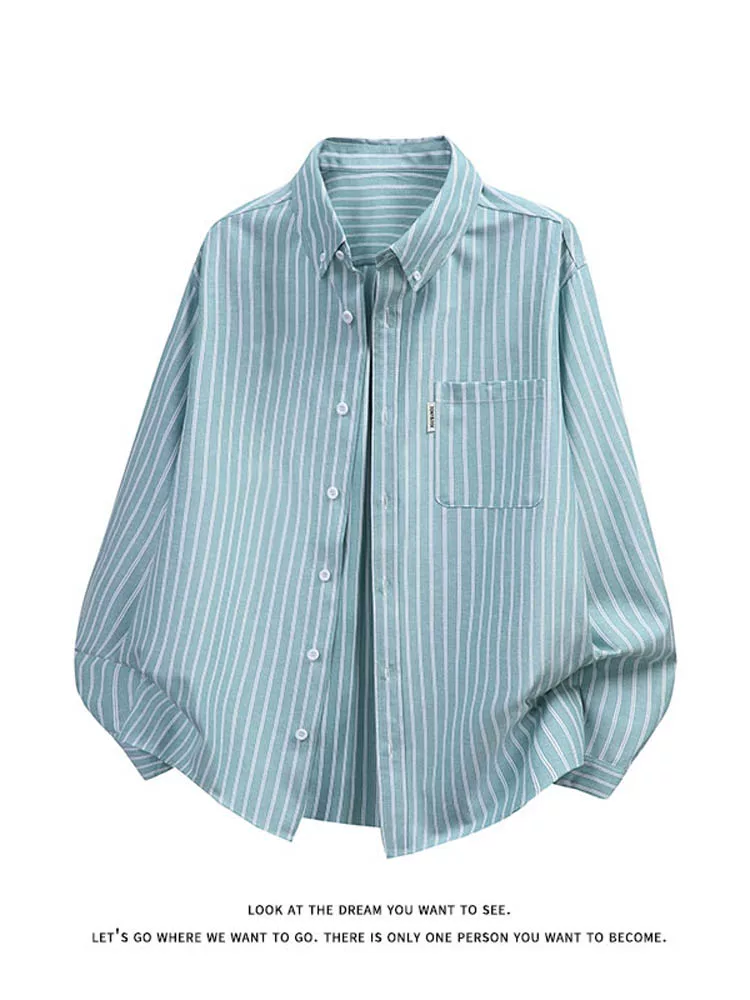 Áo sơ mi dài tay kẻ sọc cổ điển của Jeanswest dành cho nam, phong cách xuân thu mới, áo khoác sơ mi dáng rộng, đa năng, phong cách giản dị.