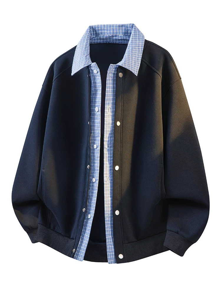 Áo khoác giả hai lớp kiểu Mỹ thời thượng của thương hiệu Jeanswest dành cho nam, dáng rộng, size lớn, áo khoác ngoài dệt kim phong cách thường ngày cho mùa xuân và mùa thu.