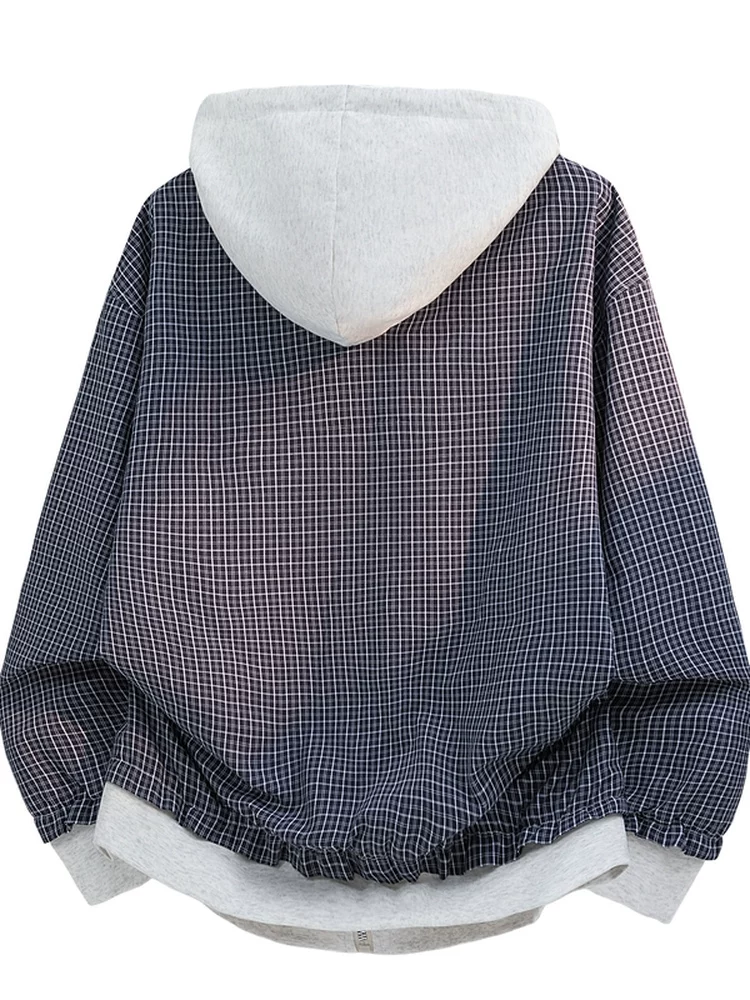 Áo khoác có mũ trùm đầu giả hai mảnh phong cách Mỹ của thương hiệu Jeanswest dành cho nam, mùa xuân thu, cảm giác cao cấp, dáng rộng, áo khoác thường ngày chống gió.