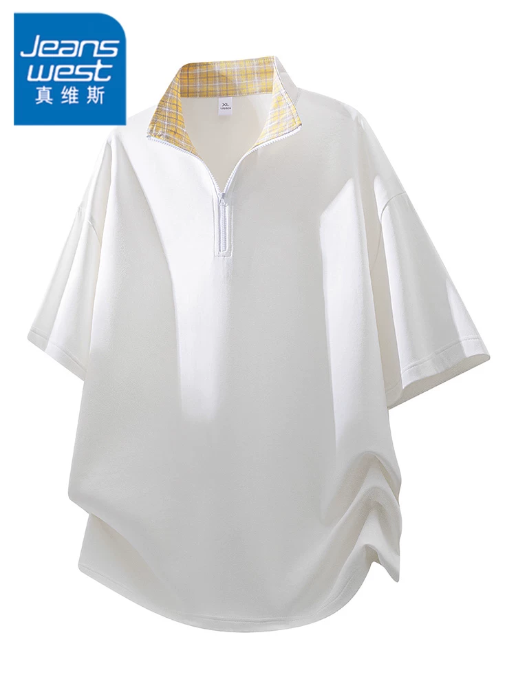 Áo thun cao cấp phối màu nửa khóa kéo Jeanswest dành cho nam, kiểu dáng rộng rãi, thoáng khí, thân thiện với làn da, thời trang, tay ngắn mùa hè.