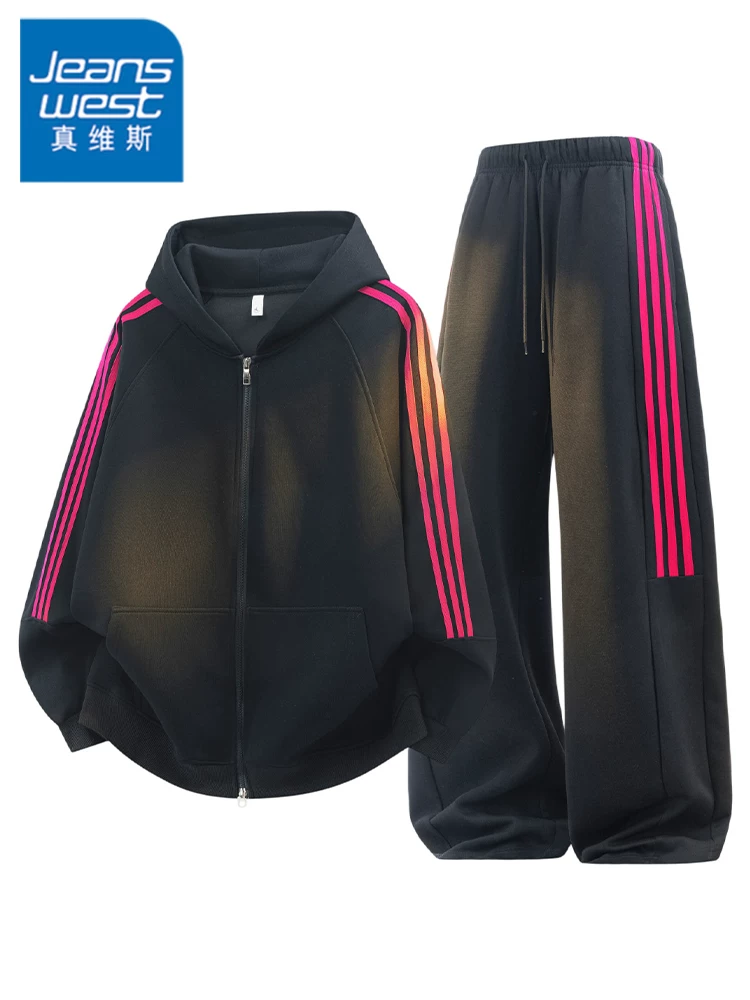 Bộ đồ thể thao có mũ trùm đầu thời trang cao cấp Jeanswest 2026 dành cho nam, mùa xuân thu, kiểu dáng rộng rãi, thương hiệu thời thượng.