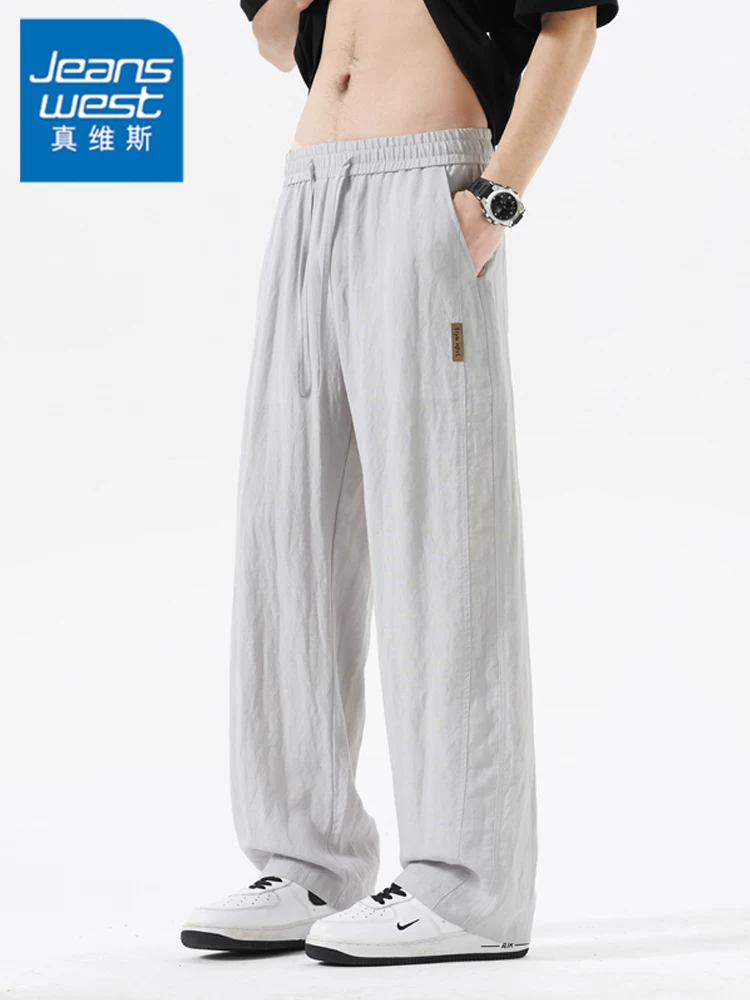 Quần dài ống rộng kiểu Mỹ của Jeanswest dành cho nam, mùa xuân thu, quần dài ống rộng có dây rút, quần dài thương hiệu thời trang cao cấp.