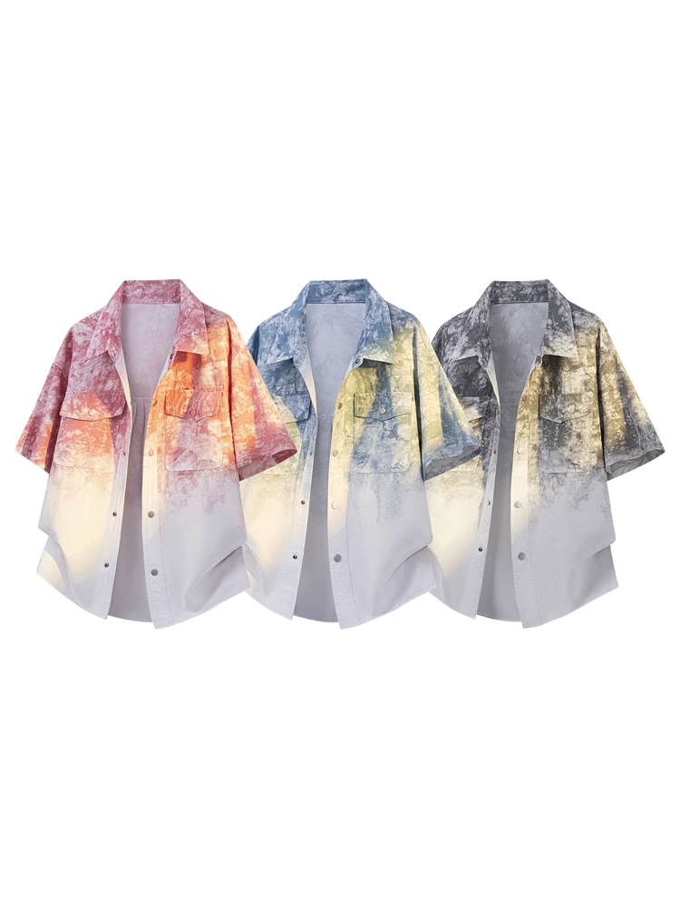 Áo sơ mi ngắn tay cổ bẻ nhuộm màu gradient phong cách Mỹ của Jeanswest dành cho nam, áo mùa hè cao cấp dáng rộng thoải mái.