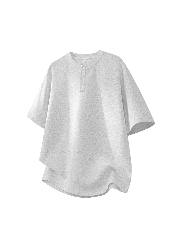 Áo thun nam cổ tròn cài nút màu trơn của Jeanswest, chất liệu cao cấp mùa hè, dáng rộng, thoáng khí, đa năng, tay ngắn mỏng.