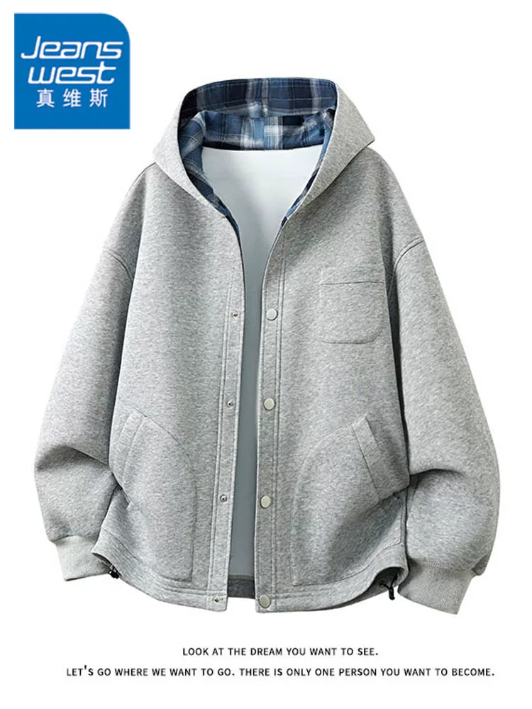 Áo khoác cardigan có mũ trùm đầu kiểu retro kẻ sọc của Jeanswest dành cho nam mùa xuân và mùa thu, áo khoác đa năng, bền bỉ, phong cách thường ngày