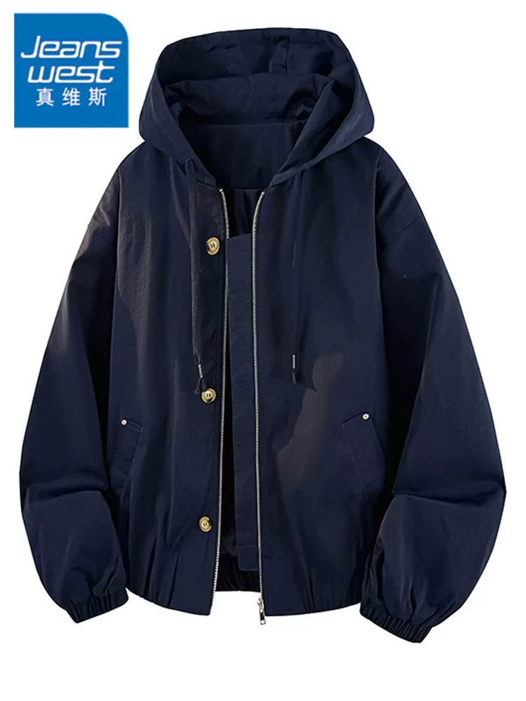 Áo khoác có mũ trùm đầu kiểu Mỹ thời thượng của Jeanswest dành cho nam, mùa xuân và mùa thu, áo khoác ngoài rộng rãi, đa năng, cao cấp.