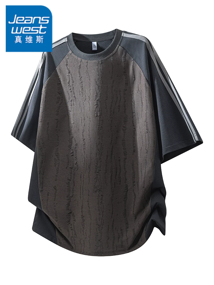 Áo thun ngắn tay sọc cao cấp của Jeanswest dành cho nam, mùa xuân hè, áo thun dáng rộng, thoáng khí, hợp thời trang.