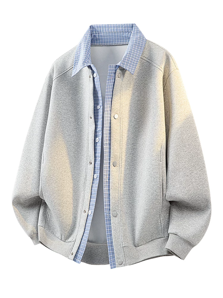 Áo khoác giả hai lớp kiểu Mỹ thời thượng của thương hiệu Jeanswest dành cho nam, dáng rộng, size lớn, áo khoác ngoài dệt kim phong cách thường ngày cho mùa xuân và mùa thu.