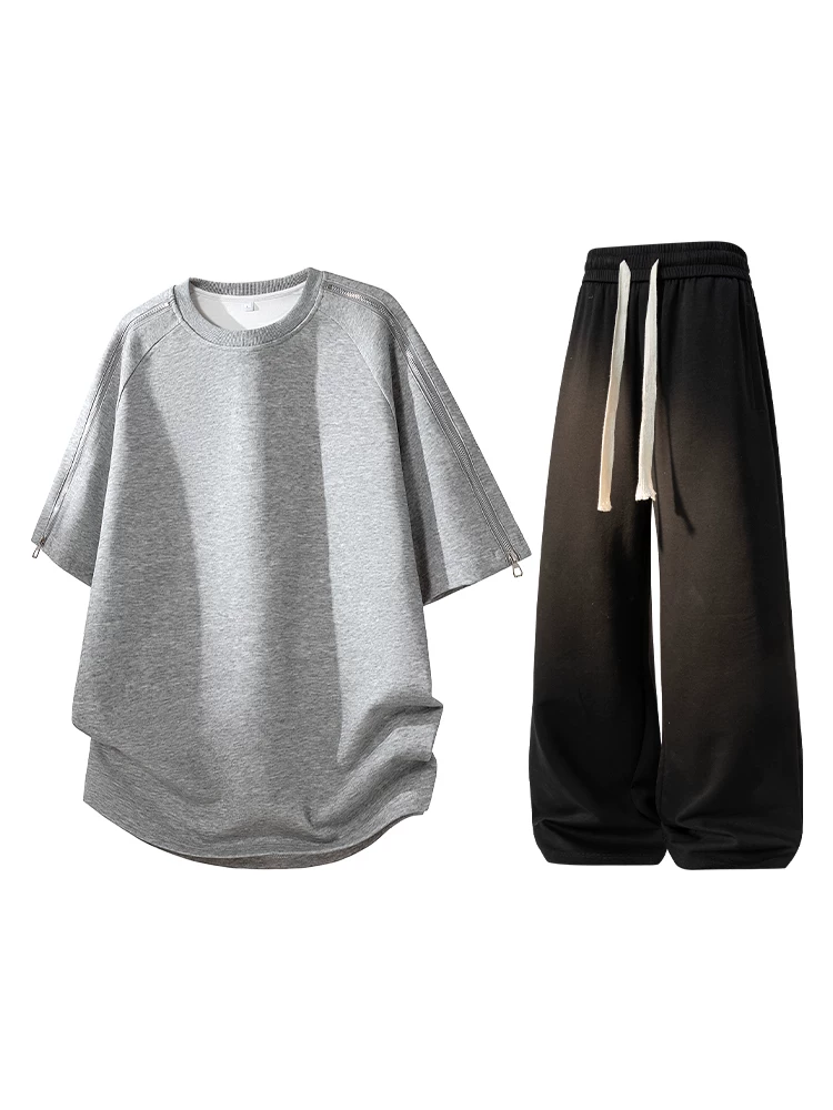 Bộ đồ nam Jeanswest kiểu Mỹ, thiết kế phá cách, cổ tròn, tay ngắn, chất liệu thoáng mát, cao cấp, dáng rộng, hai mảnh, mùa hè.