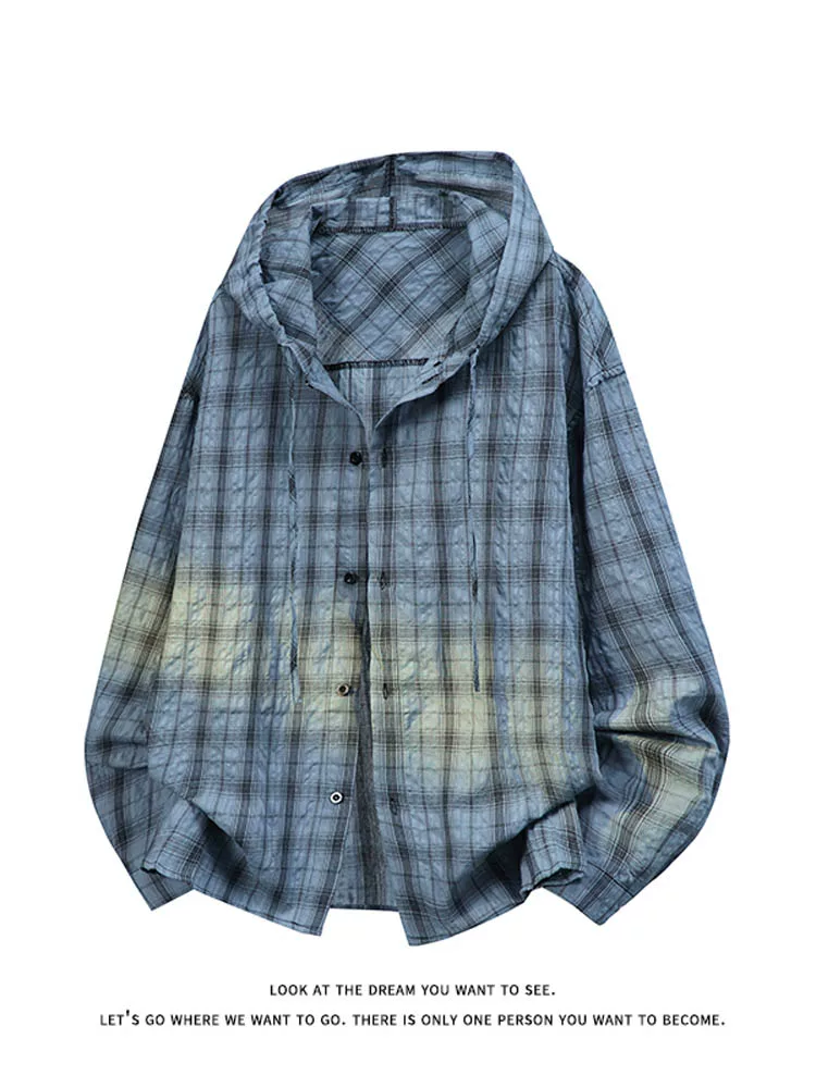 Áo sơ mi kẻ sọc có mũ trùm đầu phong cách Mỹ của Jeanswest dành cho nam, mùa xuân thu, dáng rộng cao cấp, áo khoác thời trang và đa năng.