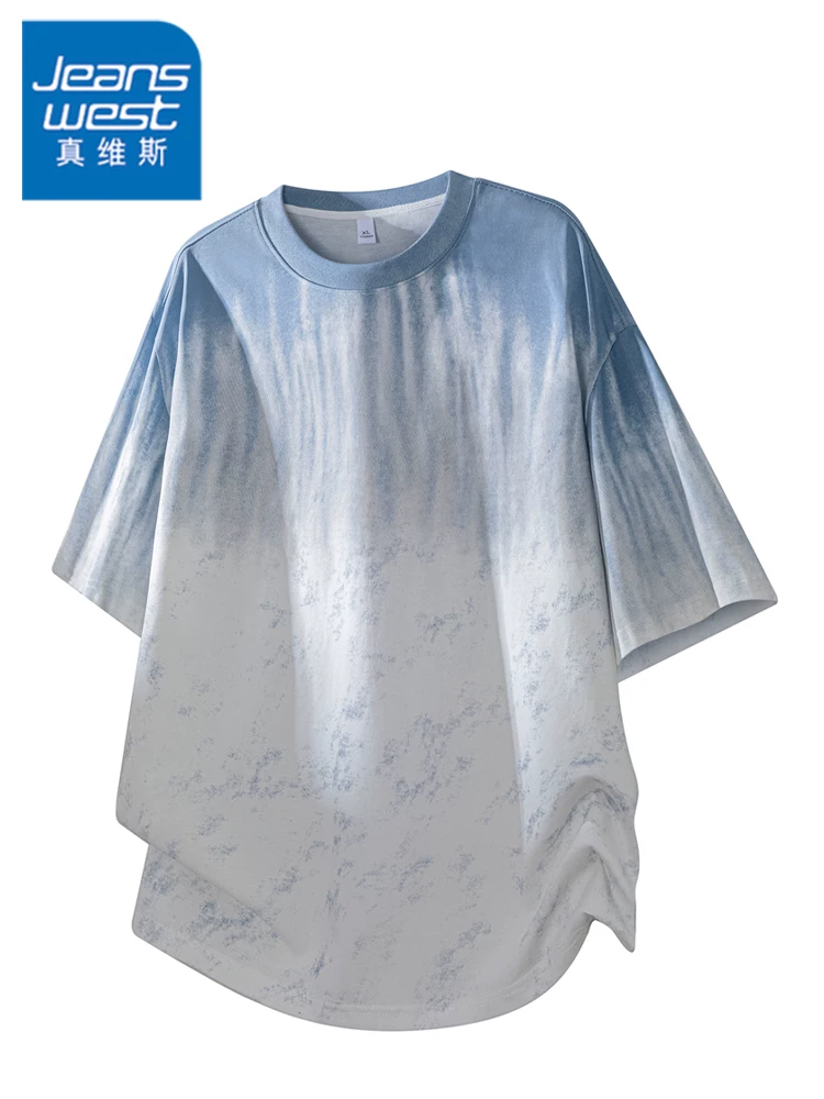 Áo thun cổ tròn phối màu phong cách Mỹ của Jeanswest dành cho nam, kiểu dáng rộng rãi cao cấp mùa hè, thoáng khí, thân thiện với làn da, tay ngắn.
