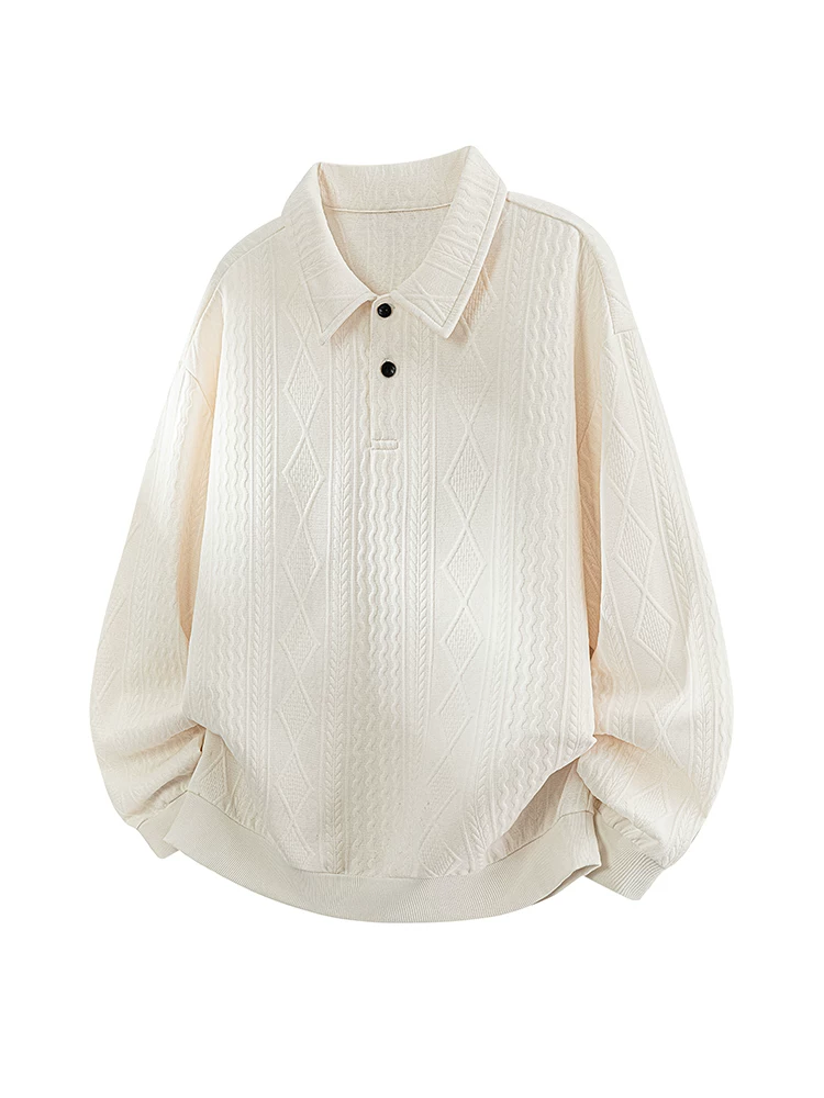 Áo sơ mi POLO có cổ bằng vải jacquard có họa tiết của Jeanswest dành cho nam, áo dài tay dáng rộng và đa năng, phong cách thường ngày cho mùa xuân và mùa thu.
