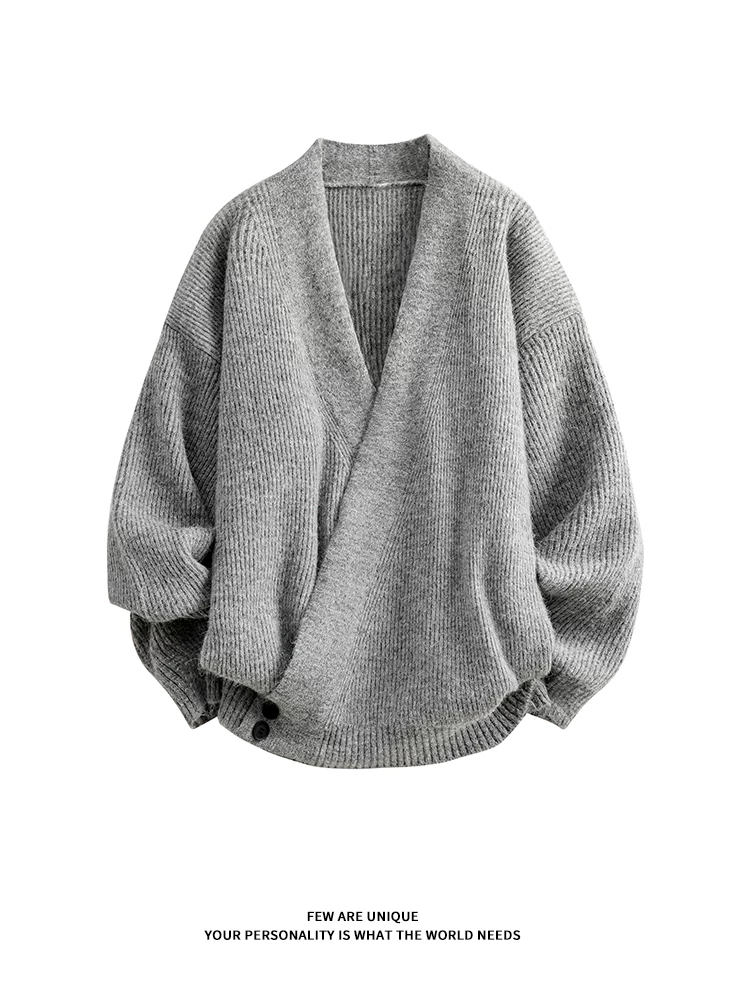 Áo cardigan dệt kim cổ V mới của Jeanswest 2025 dành cho nam, phong cách mùa đông thoải mái, lót lông cừu, dày dặn, dáng rộng, áo len ấm áp.