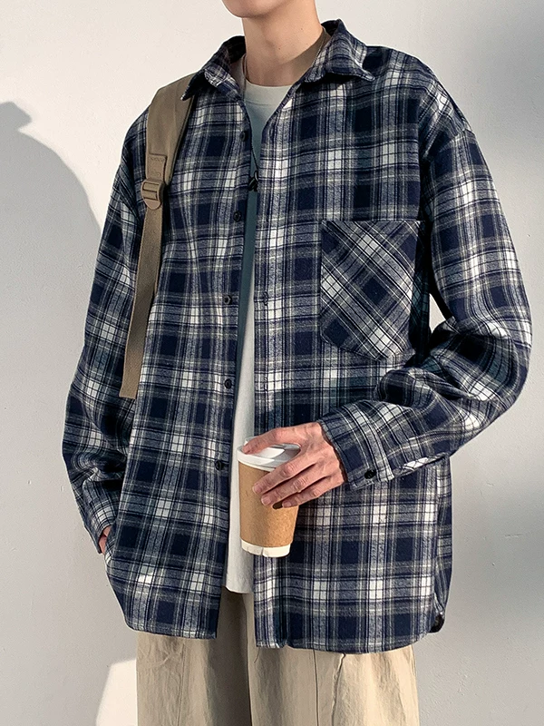 Áo sơ mi kẻ sọc phong cách Mỹ của Jeanswest dành cho nam, áo khoác sơ mi dài tay phong cách retro đa năng hợp thời trang mùa thu đông.