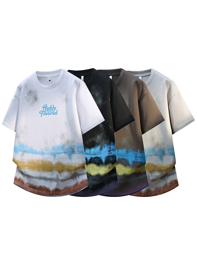 Áo thun nam Jeanswest kiểu Mỹ in chữ nhuộm tie-dye, mùa hè cao cấp, rộng rãi, thoải mái, thoáng khí, thân thiện với làn da, tay ngắn.