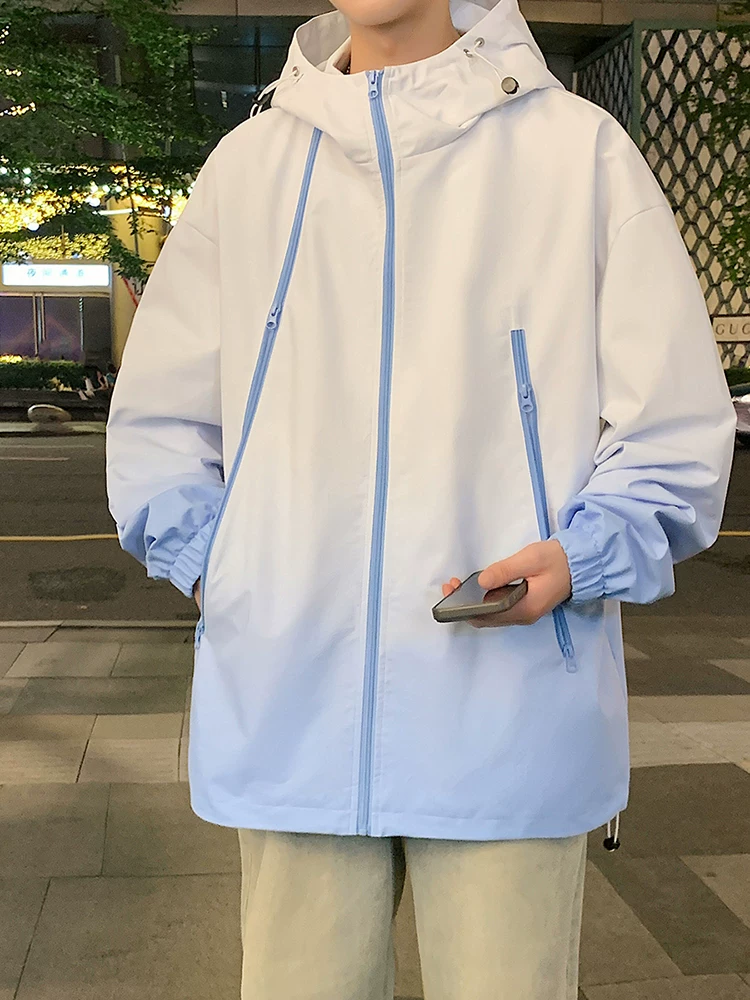 Áo khoác Jeanswest Gradient dành cho nam, mùa xuân thu, thương hiệu thời thượng, cảm giác cao cấp, dáng rộng, áo khoác có mũ, áo khoác ngoài nam.