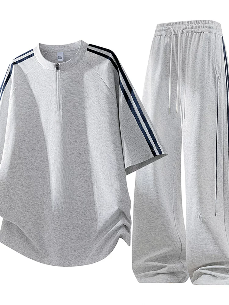 Bộ đồ thể thao kẻ sọc nửa khóa kéo kiểu Mỹ của Jeanswest dành cho nam, bộ hai mảnh thời trang cao cấp, thoải mái, hợp xu hướng mùa hè.