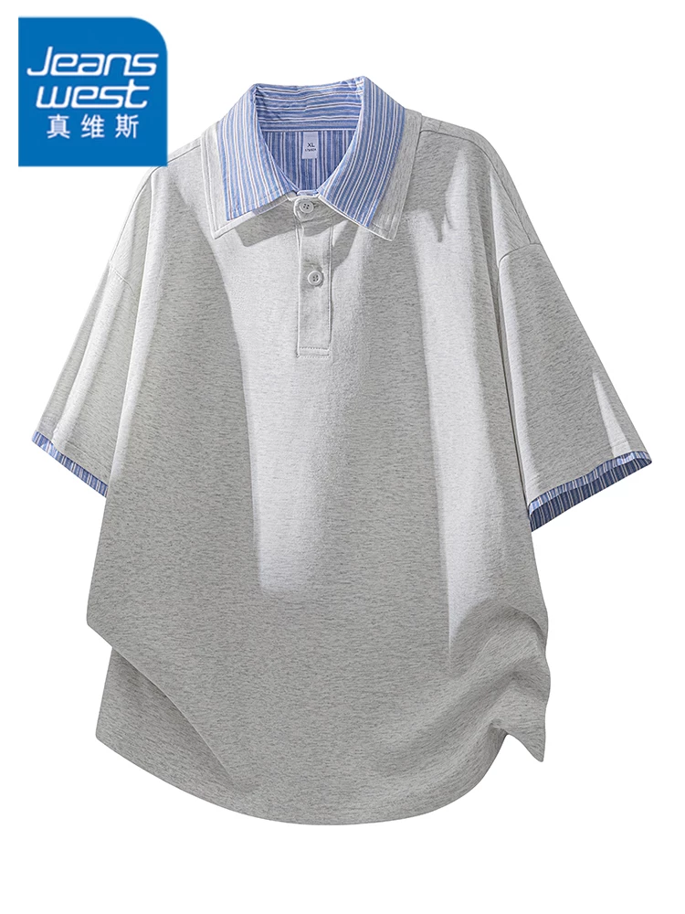 Áo thun polo giả hai mảnh của Jeanswest dành cho nam, thương hiệu thời trang cao cấp mùa hè, tay ngắn dáng rộng thoải mái, phong cách thời trang.