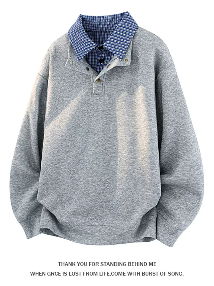 Áo nỉ cổ bẻ giả hai mảnh phong cách Mỹ của thương hiệu Jeanswest dành cho nam, áo kiểu dáng rộng rãi, chất liệu dày dặn, thời trang mùa xuân thu.