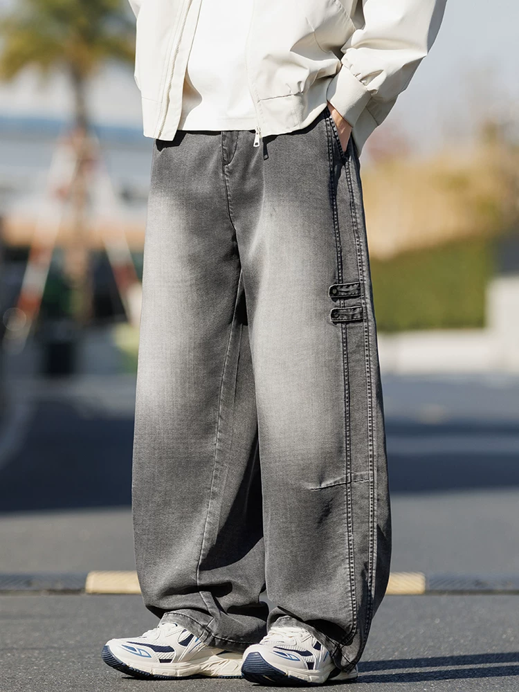Quần jeanswest ống rộng chất liệu lụa đá lyocell dành cho nam, thương hiệu thời trang mùa hè, quần ống rộng cao cấp phong cách casual.