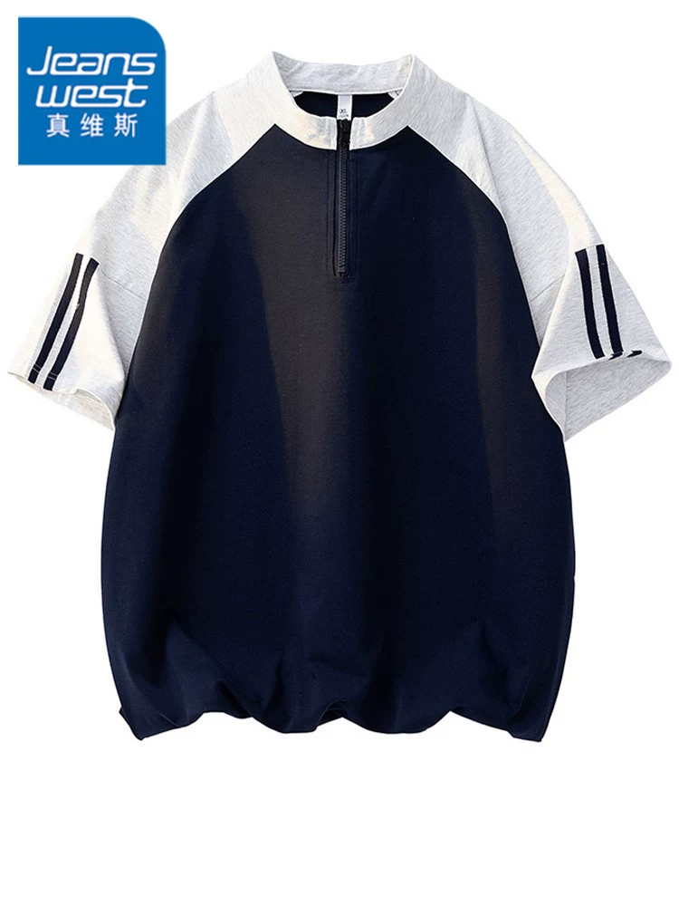 Áo thun ngắn tay nửa khóa kéo mỏng phong cách Mỹ của thương hiệu Jeanswest dành cho nam, kiểu dáng mùa hè mới, áo nửa tay rộng rãi và đa năng.