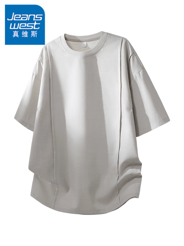 Áo thun cổ tròn màu trơn phong cách Mỹ của Jeanswest dành cho nam, mùa xuân hè, thương hiệu thời thượng cao cấp, dáng rộng, đa năng, tay ngắn thoáng khí.