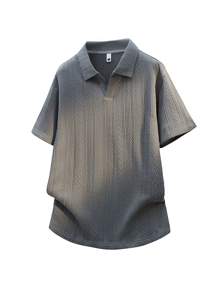 Áo thun nam cổ bẻ dệt jacquard màu trơn phong cách Mỹ của Jeanswest, áo thun ngắn tay cao cấp mùa hè, kiểu dáng rộng rãi, thoáng khí.