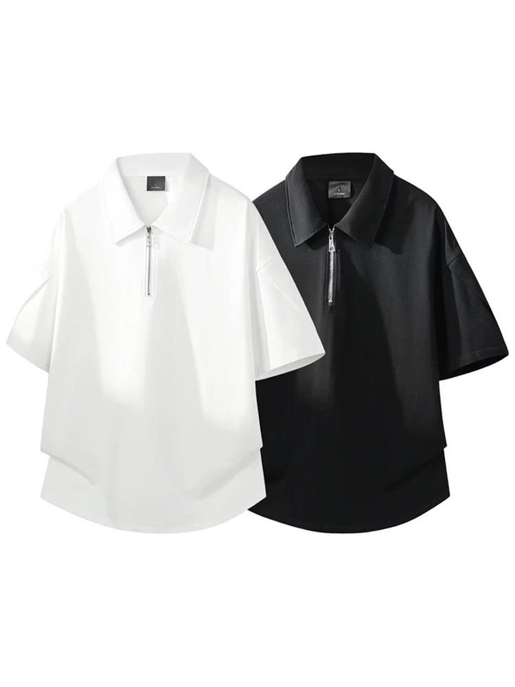 Áo thun nam Jeanswest 100% cotton nguyên chất màu đen, kiểu nửa khóa kéo, cao cấp, rộng rãi, thoáng khí, tay ngắn, mùa hè.