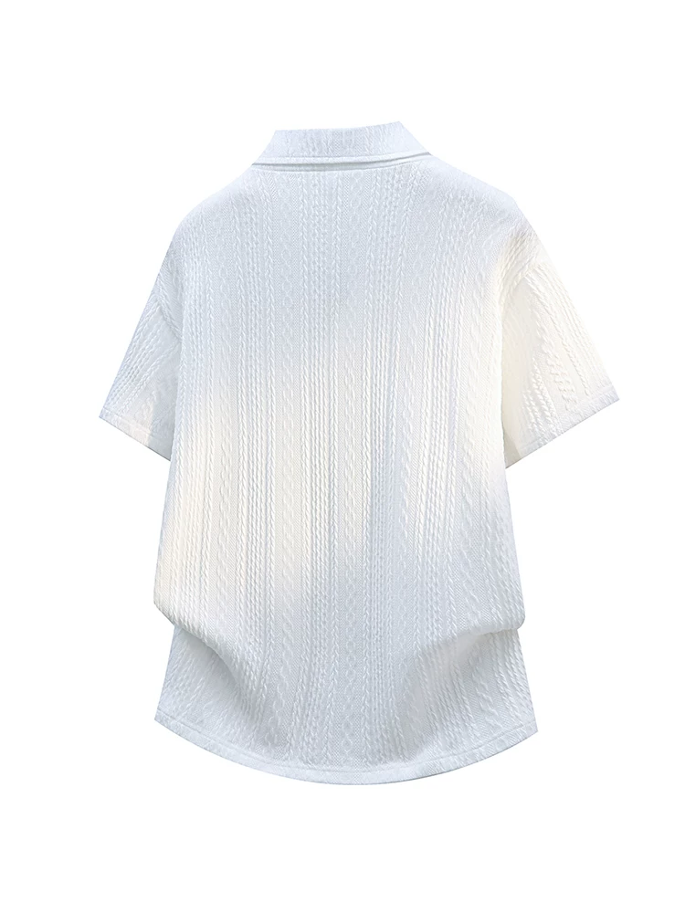 Áo thun nam cổ bẻ dệt jacquard màu trơn phong cách Mỹ của Jeanswest, áo thun ngắn tay cao cấp mùa hè, kiểu dáng rộng rãi, thoáng khí.